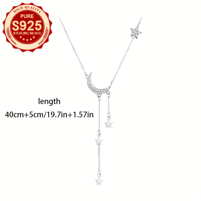S925 Silver Moon Tassel Star Necklace Dreamy Romantic Elegant Gift for Women